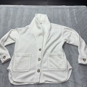 Knox Rose Women's Fleece Button Jacket Coastal White Med Deconstructed Cozy Soft